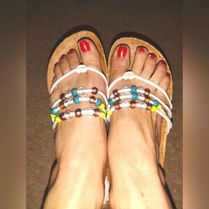 Cato White and Brown Sandals with Thong Style #321